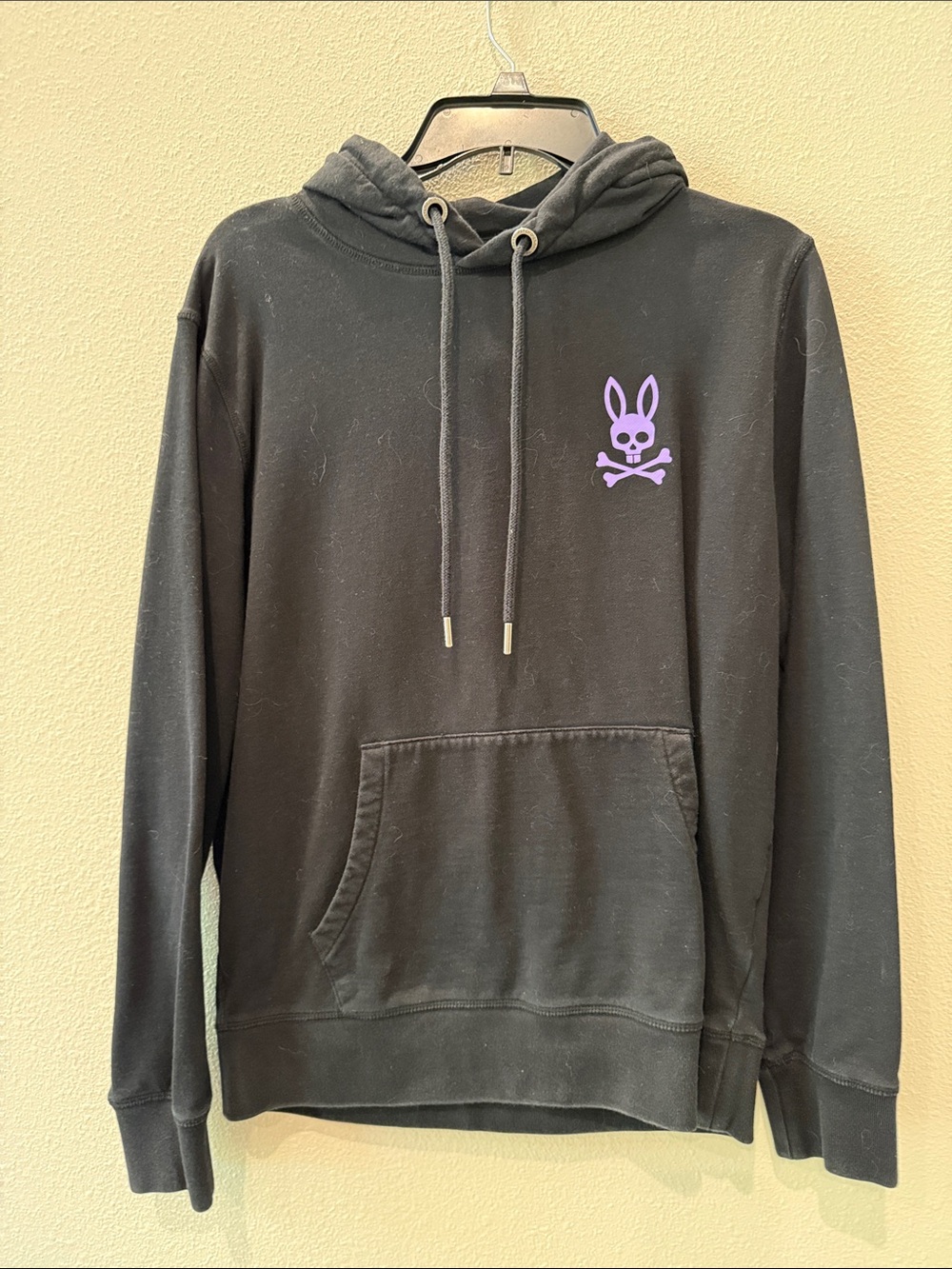 Psycho Bunny Black Hoodie with Lavender Bunny Skull Logo